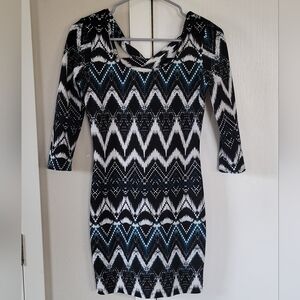 Charlotte Russe Geometric Abstract Pattern Blue Crisscross Cut Out Bodycon Dress